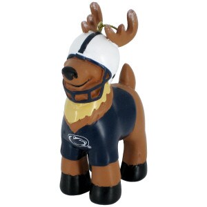 ornament reindeer wearing Penn State football helmet and shirt